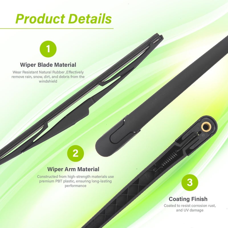 LKK Rear Windshield Wiper Arm Blade Assembly Kit Compatible with Kia Sedona 2015-2021, Kia Telluride 2020-2024 Rear Wiper Set - Image 3